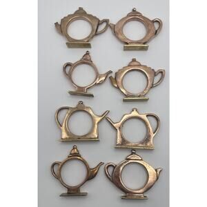 Vintage 8 Solid Copper And Brass Tea Kettle Napkin Rings Patina 3x3 Inches